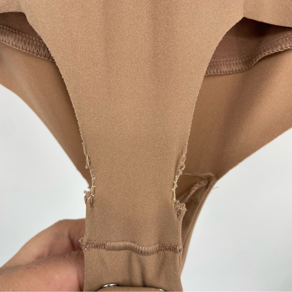 SKIMS Mock Neck Faux Leather essentials Bodysuit Long Sleeve Brown Sienna Sz XXS - Picture 3 of 5